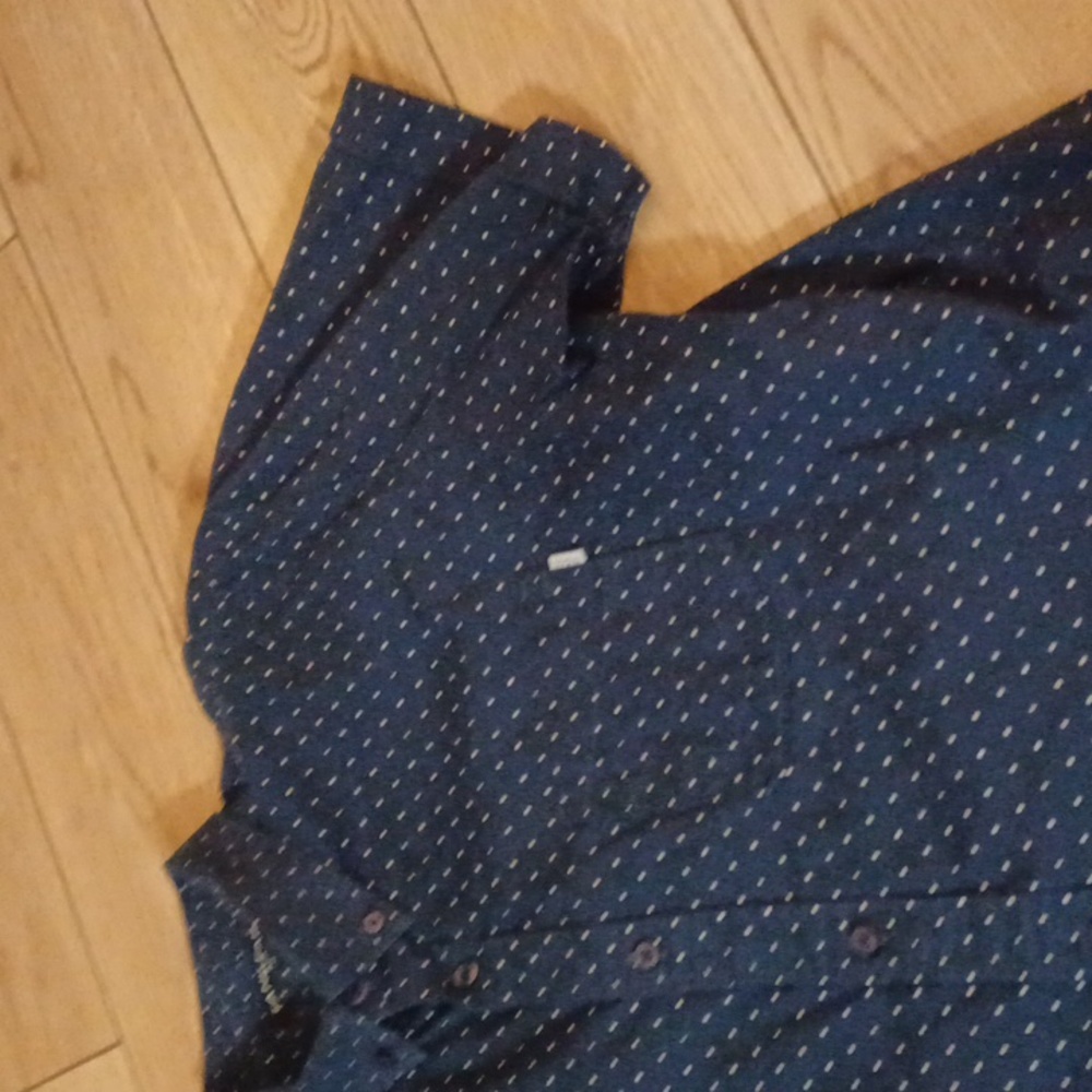 Tank Farm & Co. Men's Navy Polka- Dot SS Shirt Tab collar 100% Cotton GUC XL